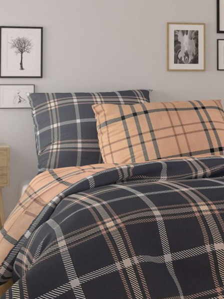 Kvalitex Biancheria da letto in cotone Nordic Collection 140x200, 70x90cm A quadri marrone scuro Kvalitex