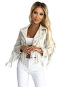numoco Giacca corta beige con frange in ecopelle morbida