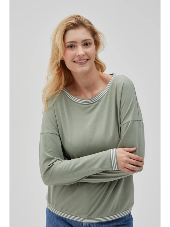Moodo T-shirt verde oliva a maniche lunghe da donna Moodo