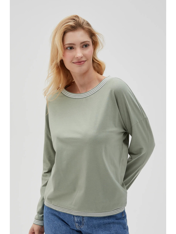 Moodo T-shirt verde oliva a maniche lunghe da donna Moodo