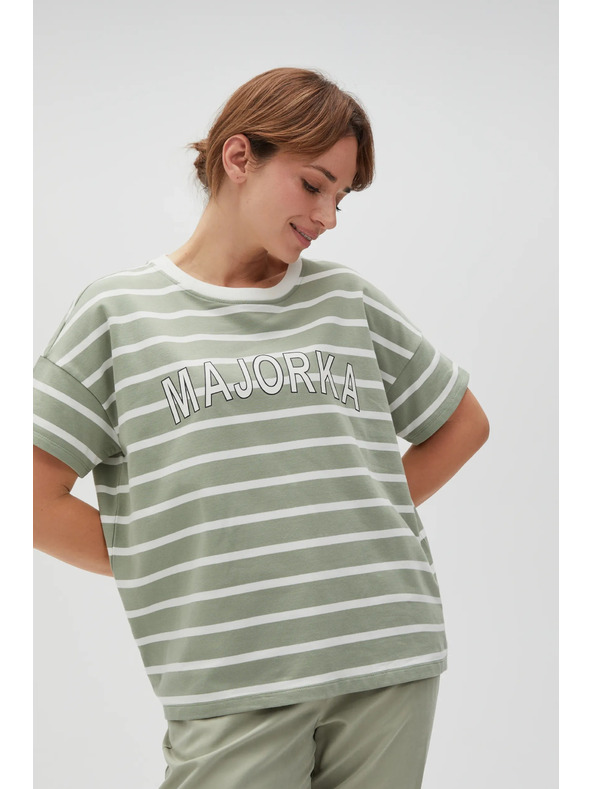 Moodo Maglietta a righe verde oliva