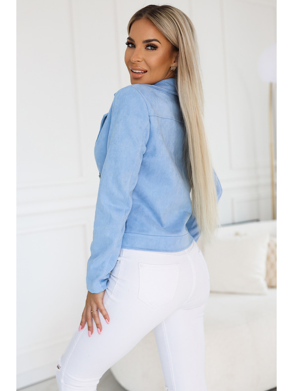 numoco Giacca da motociclista in scamosciato azzurro chiaro con maniche lunghe e zip