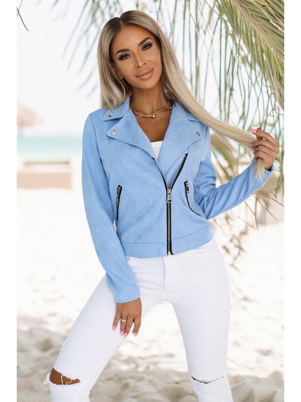 numoco Giacca da motociclista in scamosciato azzurro chiaro con maniche lunghe e zip