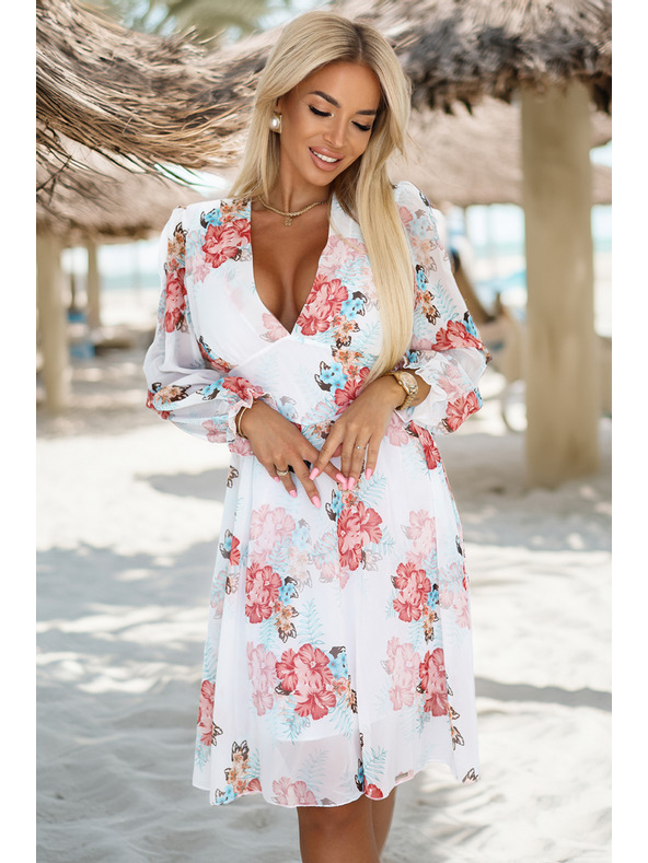 numoco Vestito a fiori in chiffon con scollo a incrocio e maniche lunghe