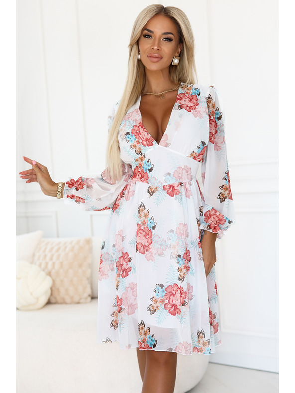 numoco Vestito a fiori in chiffon con scollo a incrocio e maniche lunghe