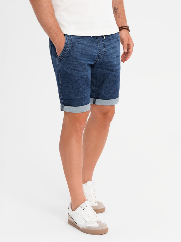 Ombre Clothing Pantaloncini di jeans da uomo con risvolto - blu scuro