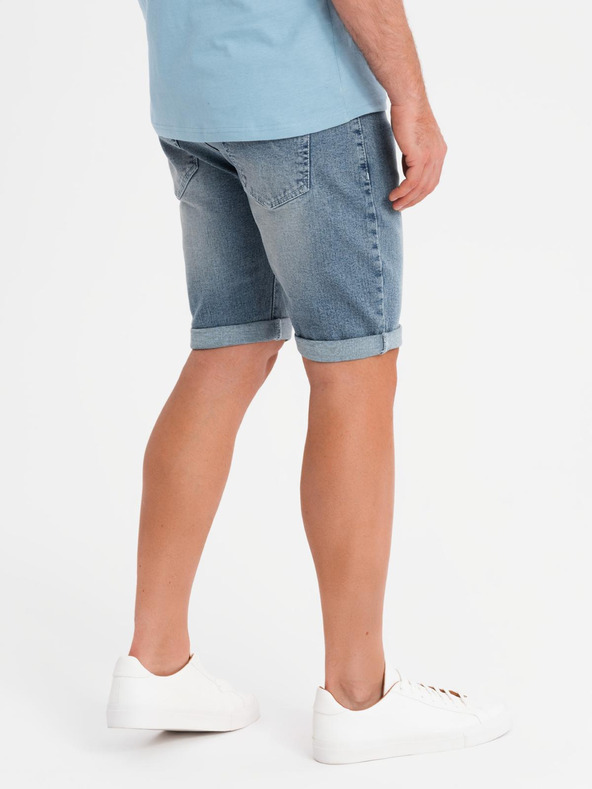 Ombre Clothing Shorts di jeans da uomo con risvolto - blu chiaro