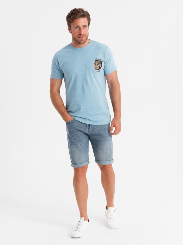 Ombre Clothing Shorts di jeans da uomo con risvolto - blu chiaro