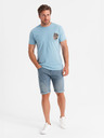 Ombre Clothing Shorts di jeans da uomo con risvolto - blu chiaro