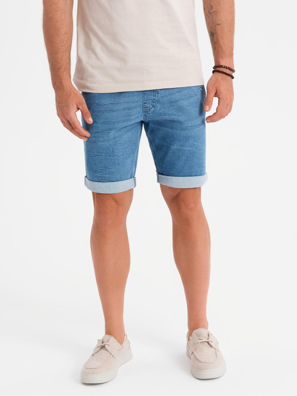 Ombre Clothing Shorts di jeans da uomo con risvolto - blu chiaro