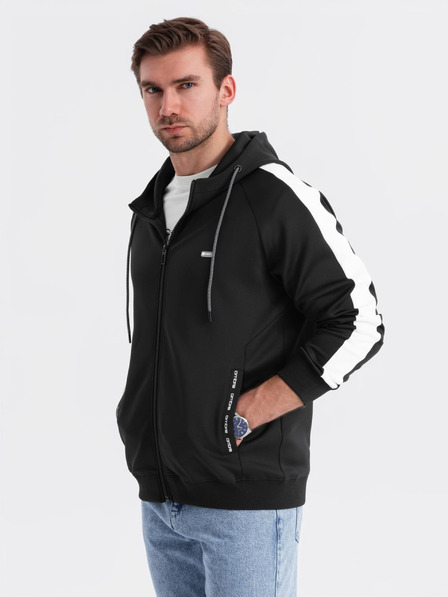 Ombre Clothing Felpa con cappuccio e zip con bordi da uomo - nera