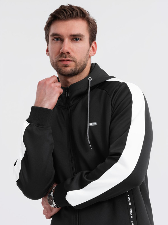 Ombre Clothing Felpa con cappuccio e zip con bordi da uomo - nera