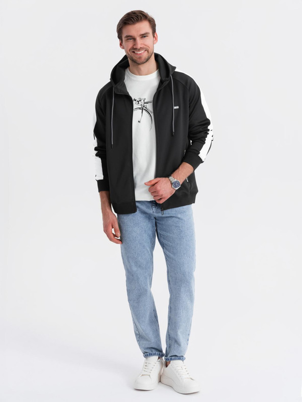 Ombre Clothing Felpa con cappuccio e zip con bordi da uomo - nera