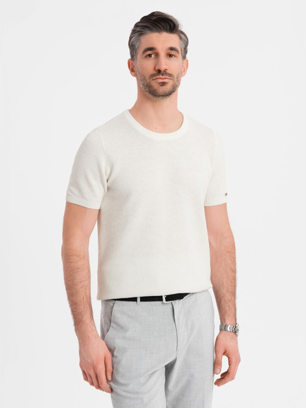 Ombre Clothing Maglia in maglia da uomo con texture sottile - bianca