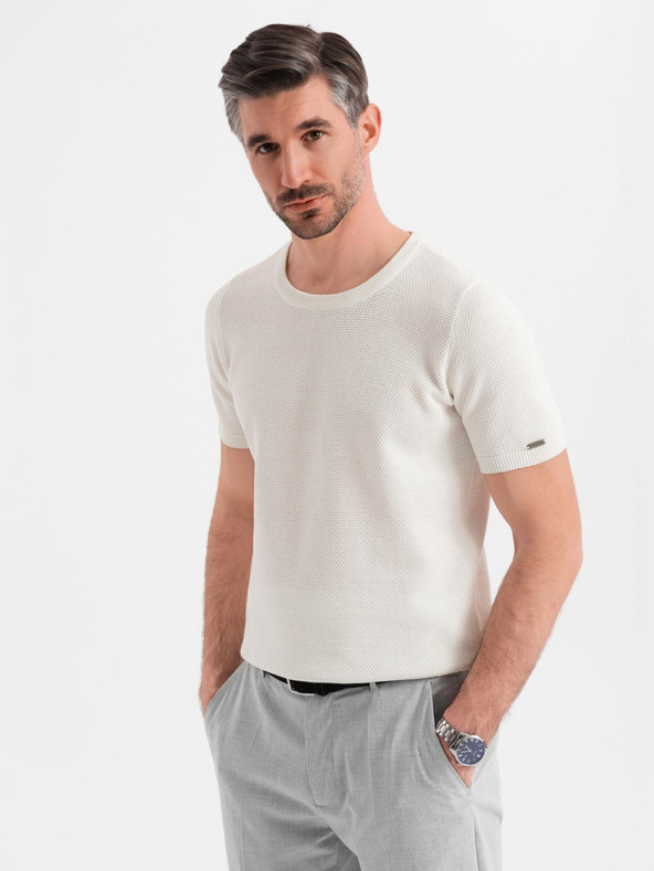 Ombre Clothing Maglia in maglia da uomo con texture sottile - bianca