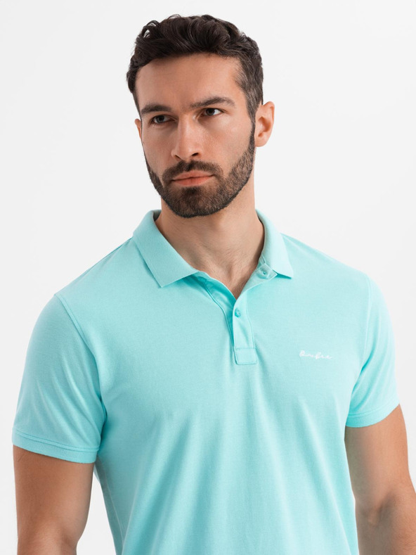 Ombre Clothing Polo in cotone con tessuto piquet - blu