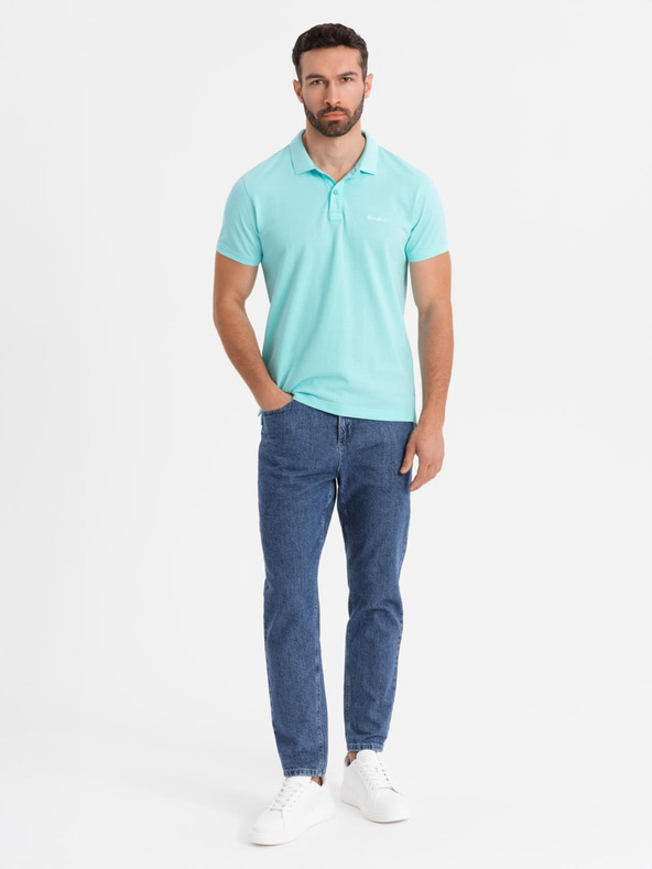 Ombre Clothing Polo in cotone con tessuto piquet - blu
