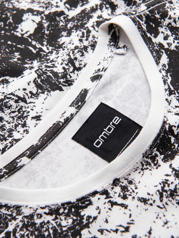 Ombre Clothing Maglietta in cotone da uomo a motivi con maniche corte - bianca e nera