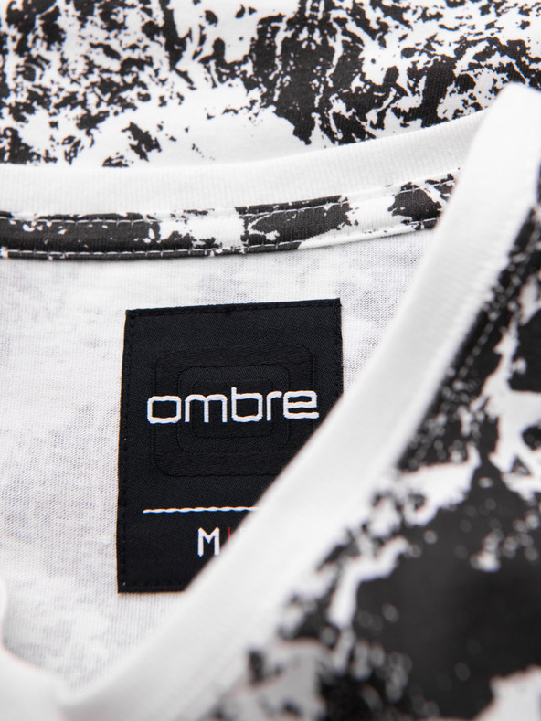 Ombre Clothing Maglietta in cotone da uomo a motivi con maniche corte - bianca e nera