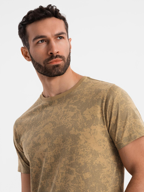 Ombre Clothing Maglietta in cotone da uomo a motivi con maniche corte - verde oliva