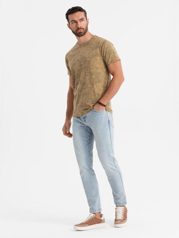 Ombre Clothing Maglietta in cotone da uomo a motivi con maniche corte - verde oliva