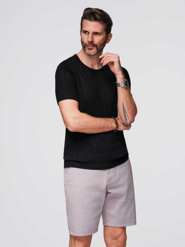 Ombre Clothing Maglione da uomo con scollo rotondo e maniche corte - nero