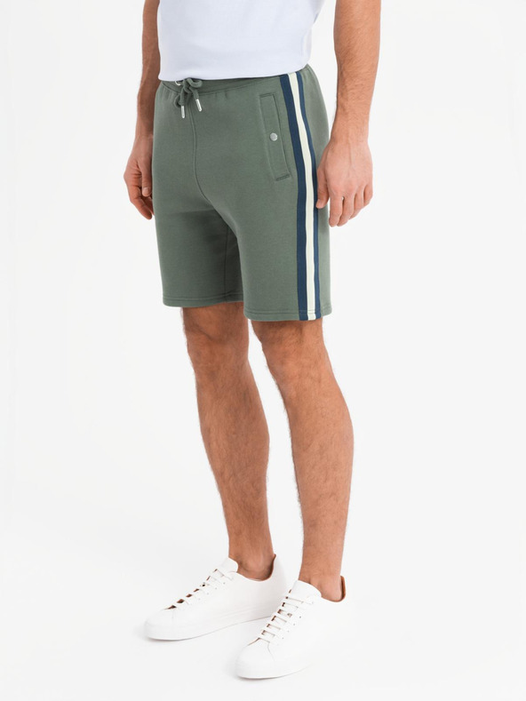 Ombre Clothing Shorts in felpa da uomo con bordo e fascia a coste - verde oliva