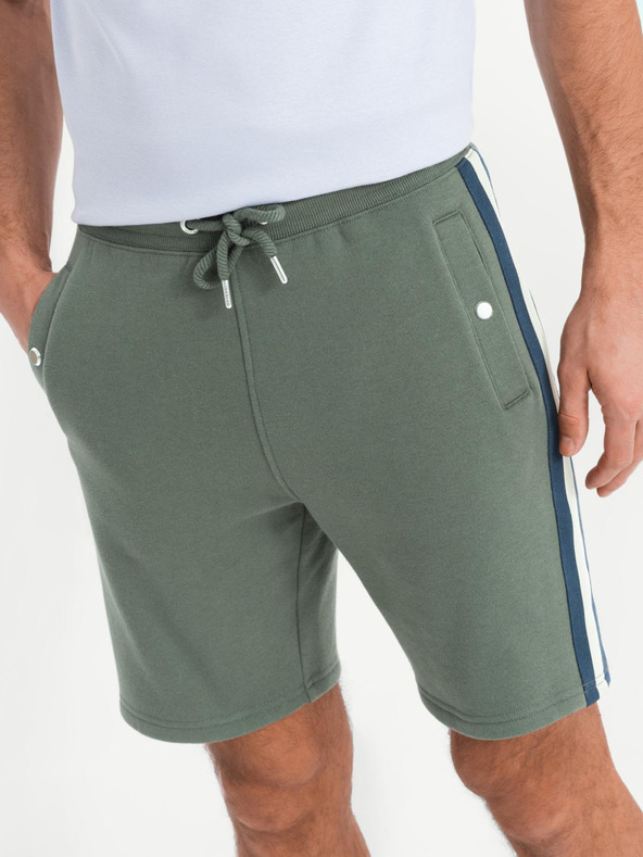 Ombre Clothing Shorts in felpa da uomo con bordo e fascia a coste - verde oliva