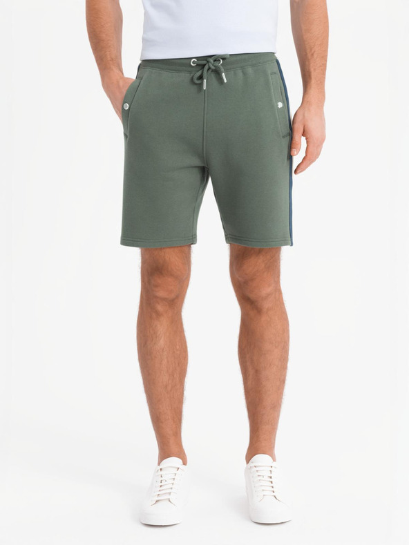 Ombre Clothing Shorts in felpa da uomo con bordo e fascia a coste - verde oliva