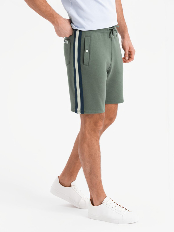 Ombre Clothing Shorts in felpa da uomo con bordo e fascia a coste - verde oliva