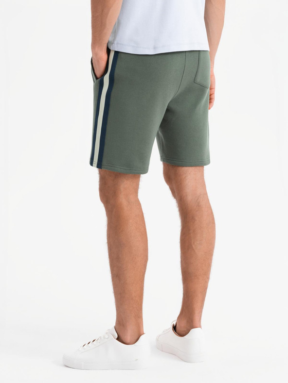 Ombre Clothing Shorts in felpa da uomo con bordo e fascia a coste - verde oliva
