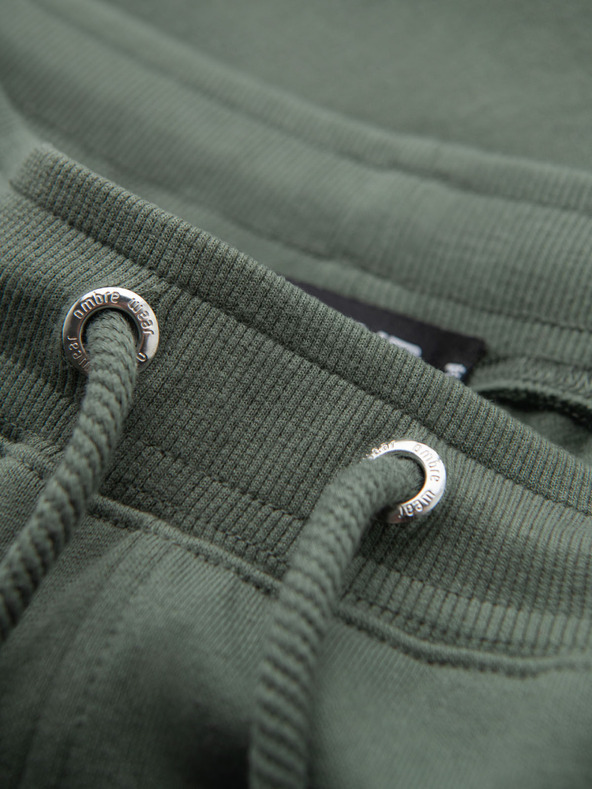 Ombre Clothing Shorts in felpa da uomo con bordo e fascia a coste - verde oliva