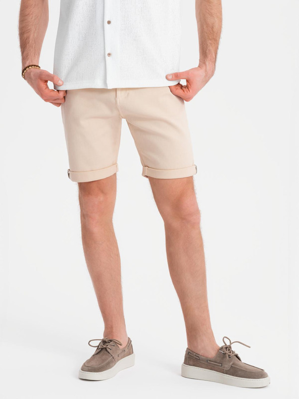Ombre Clothing Shorts di jeans da uomo con orlo arrotolato - color crema
