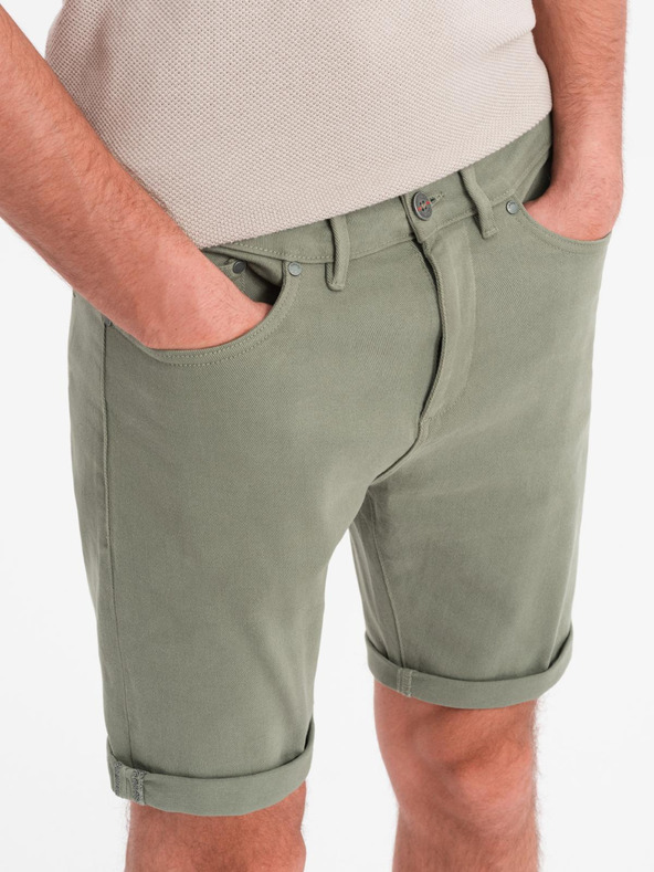 Ombre Clothing Shorts di jeans classici da uomo con orlo arrotolato - verde oliva chiaro
