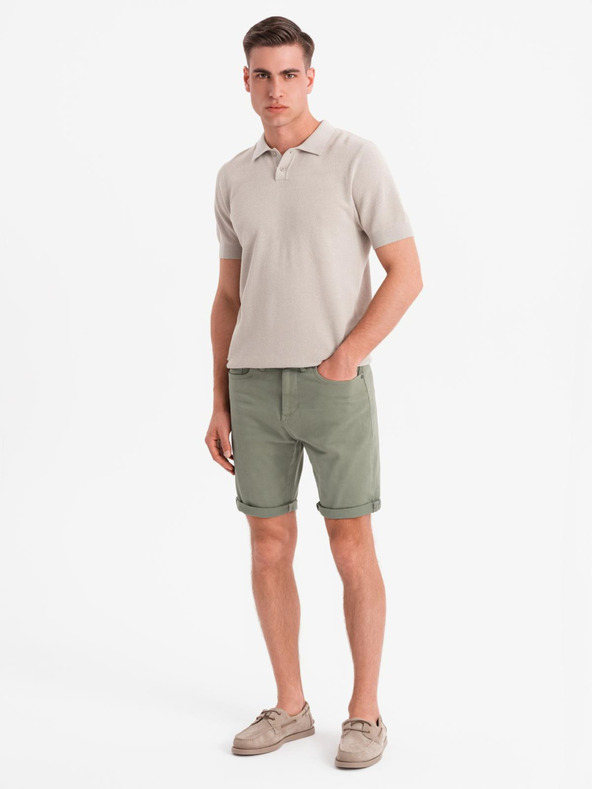 Ombre Clothing Shorts di jeans classici da uomo con orlo arrotolato - verde oliva chiaro