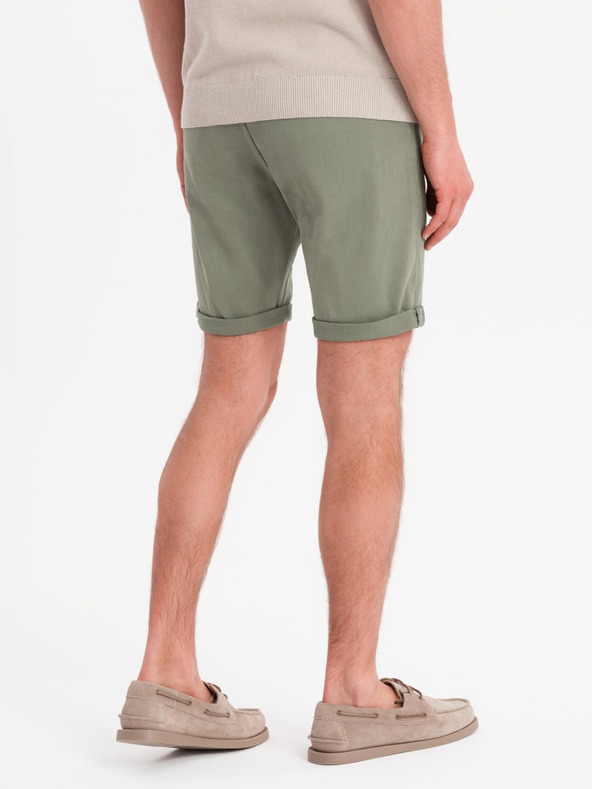 Ombre Clothing Shorts di jeans classici da uomo con orlo arrotolato - verde oliva chiaro