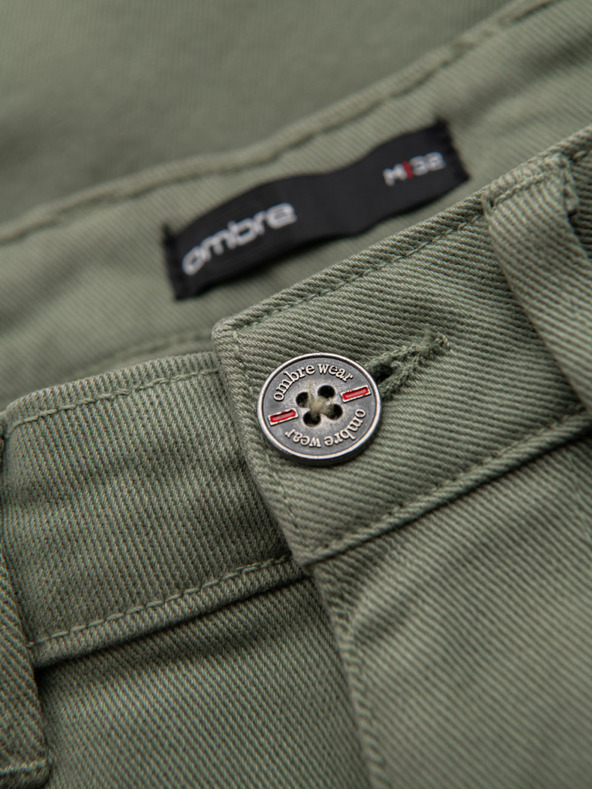 Ombre Clothing Shorts di jeans classici da uomo con orlo arrotolato - verde oliva chiaro