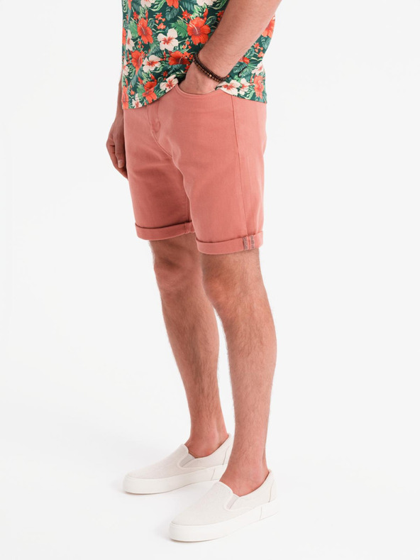 Ombre Clothing Shorts di jeans da uomo con orlo arrotolato - corallo