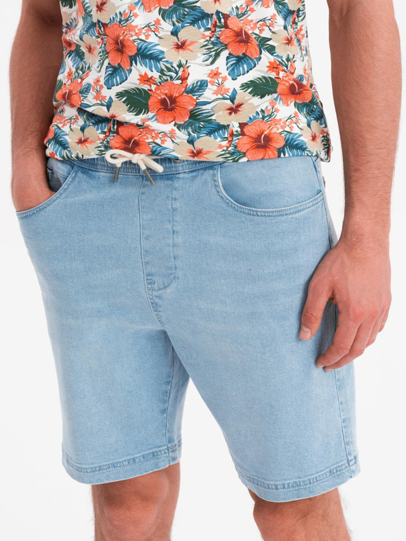 Ombre Clothing Shorts da uomo con fascia elastica e effetto lavato - blu chiaro