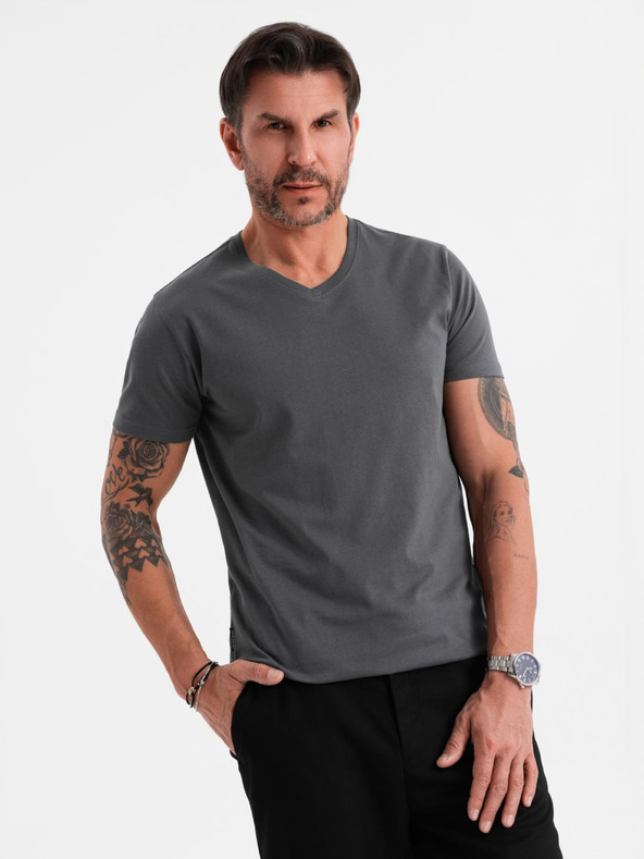 Ombre Clothing T-shirt classica da uomo in cotone BASIC con scollo a V - grafite