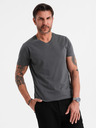 Ombre Clothing T-shirt classica da uomo in cotone BASIC con scollo a V - grafite