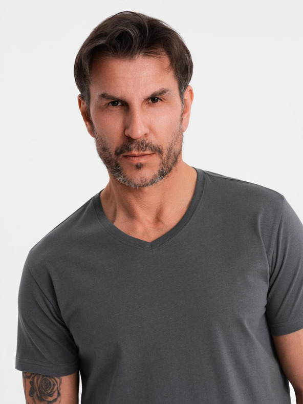Ombre Clothing T-shirt classica da uomo in cotone BASIC con scollo a V - grafite