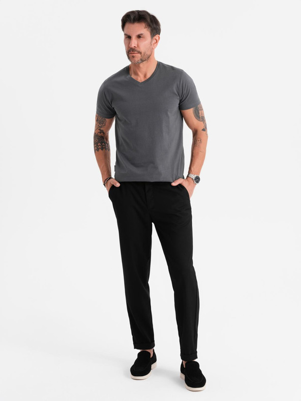 Ombre Clothing T-shirt classica da uomo in cotone BASIC con scollo a V - grafite