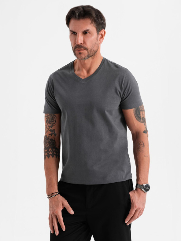 Ombre Clothing T-shirt classica da uomo in cotone BASIC con scollo a V - grafite