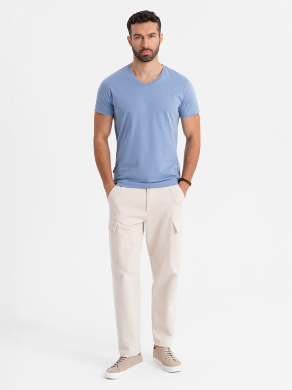 Ombre Clothing T-shirt classica da uomo in cotone BASIC con scollo a V - blu