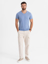 Ombre Clothing T-shirt classica da uomo in cotone BASIC con scollo a V - blu