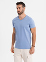 Ombre Clothing T-shirt classica da uomo in cotone BASIC con scollo a V - blu