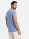 Ombre Clothing T-shirt classica da uomo in cotone BASIC con scollo a V - blu