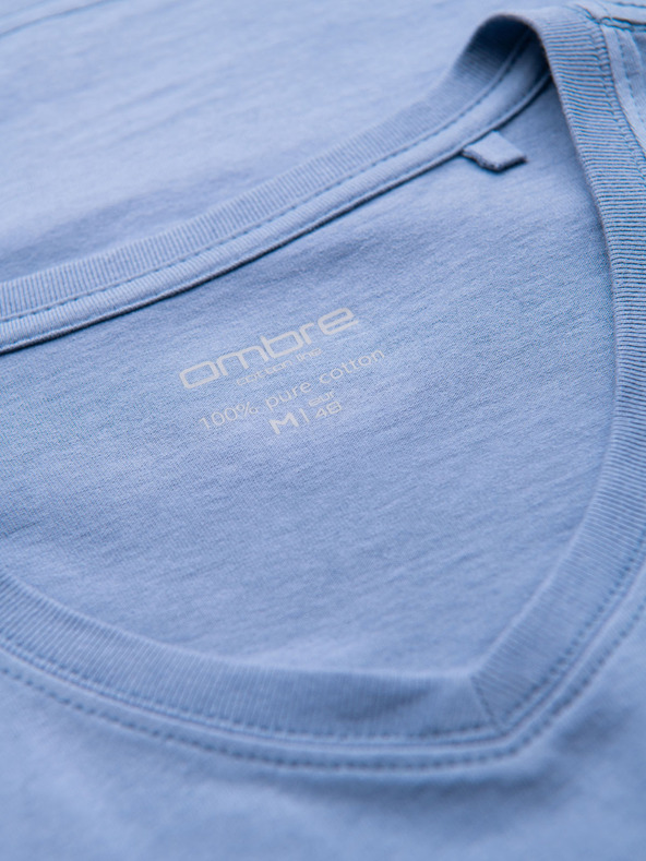 Ombre Clothing T-shirt classica da uomo in cotone BASIC con scollo a V - blu
