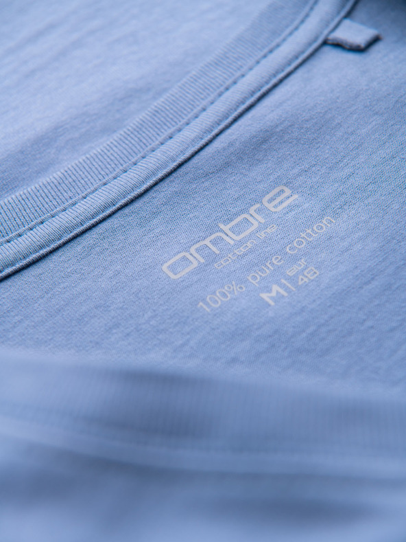 Ombre Clothing T-shirt classica da uomo in cotone BASIC con scollo a V - blu